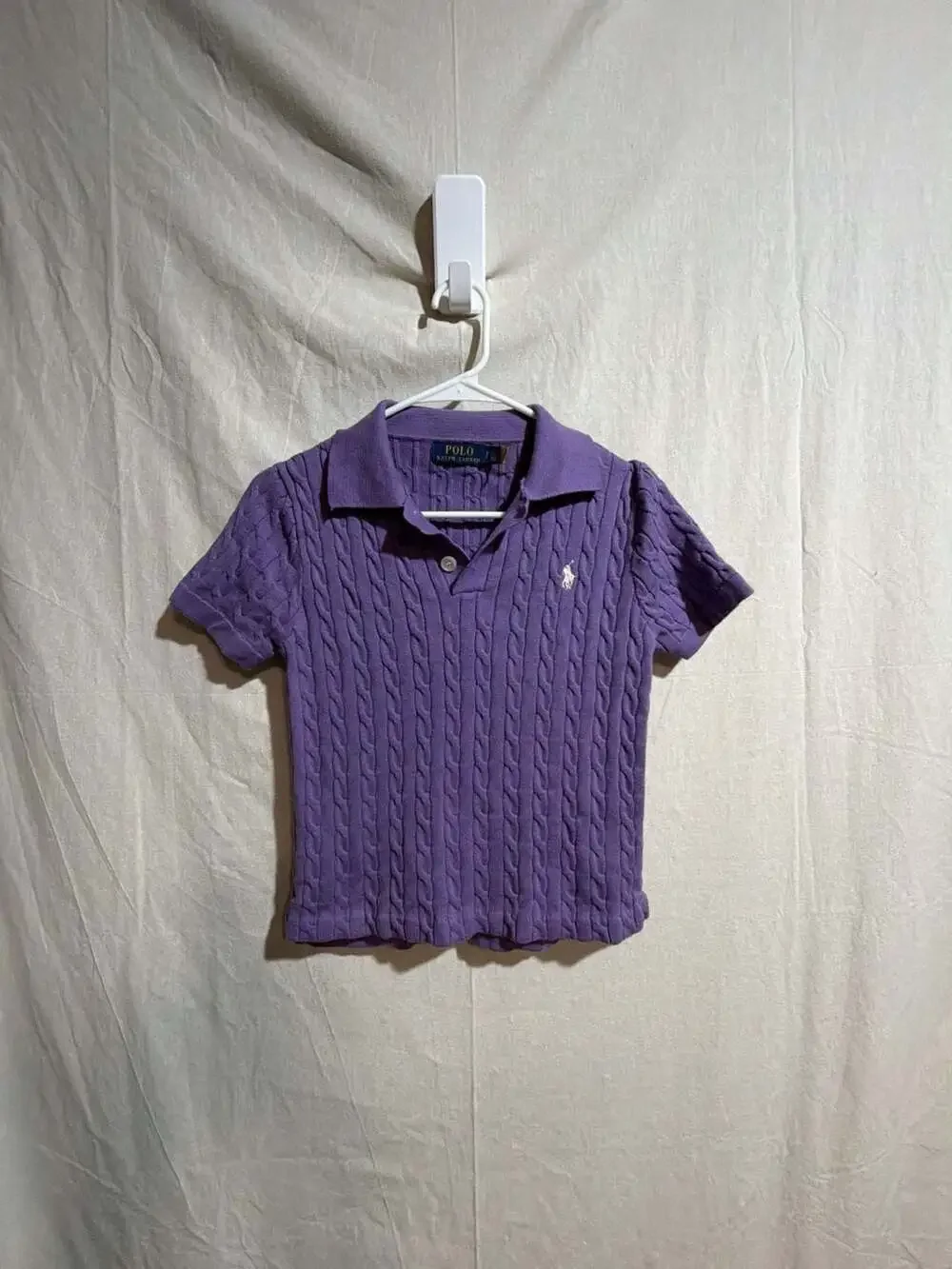 Polo Ralph Lauren Purple Cable-Knit Short Sleeve Polo Shirt